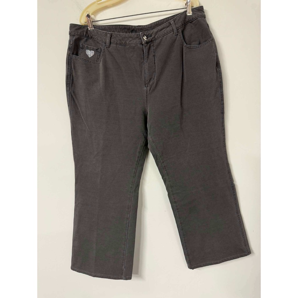Quacker Factory Womens 18W Gray DreamJeannes Straight Leg Rhinestone Heart Pants